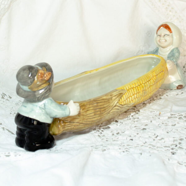 Ceramic Corn Butter Dish Thanksgiving Celebration Children Holding Dish