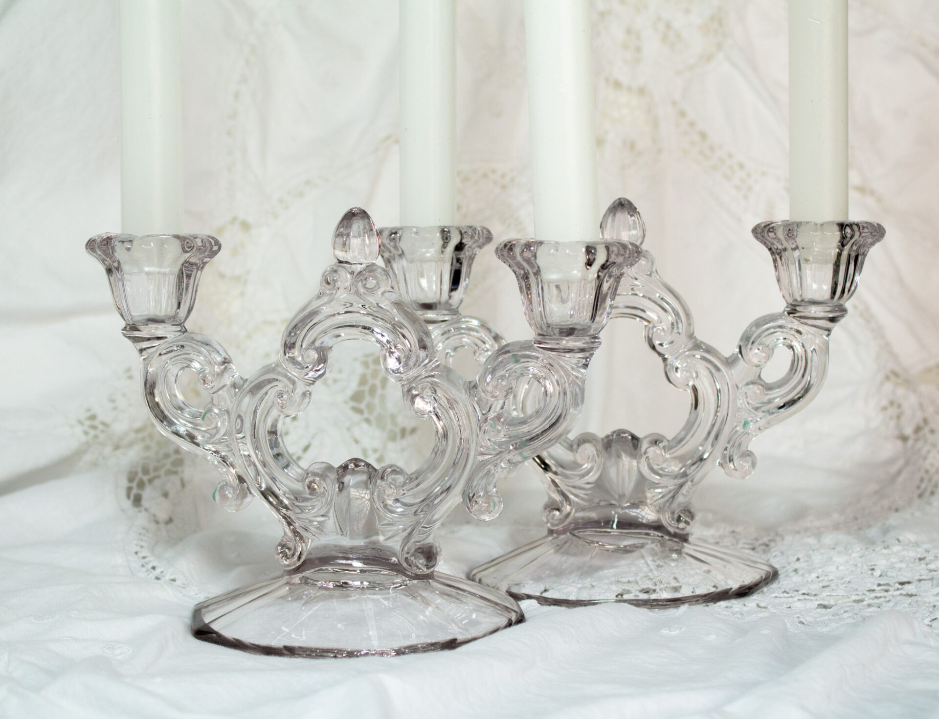 Cambridge Glass Keyhole Candle Holders Purple Glass Lighting