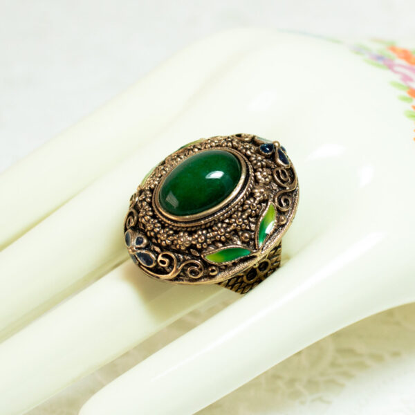 Green Quartz Bronze Ring Size 6 1/2