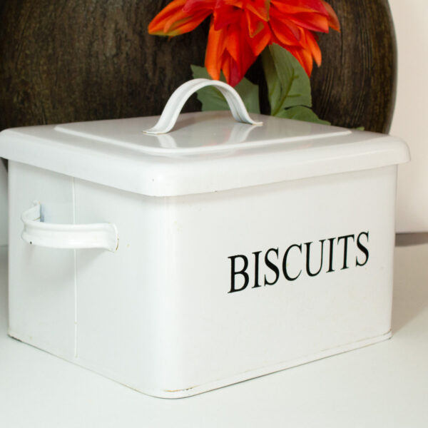 White Enamel Biscuit Box Kitchen Decor