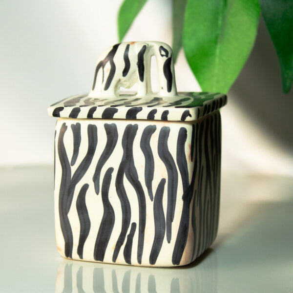 Vintage Souvenir Zebra Cube Box Pottery