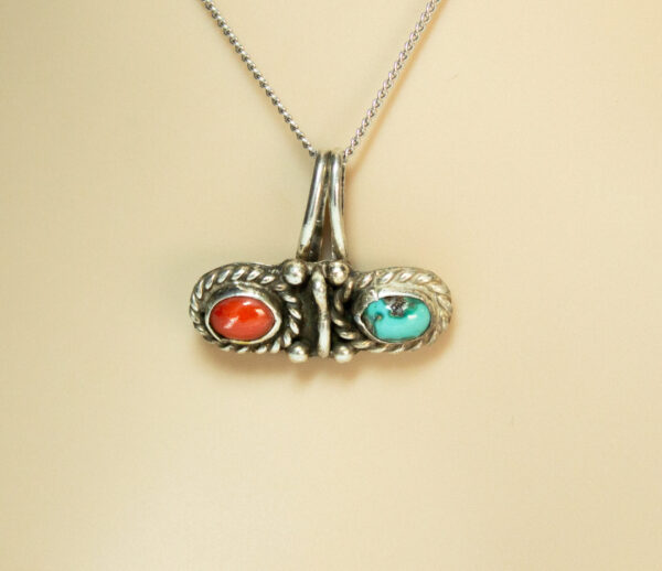 Turquoise Coral Sterling Pendant Signed BR