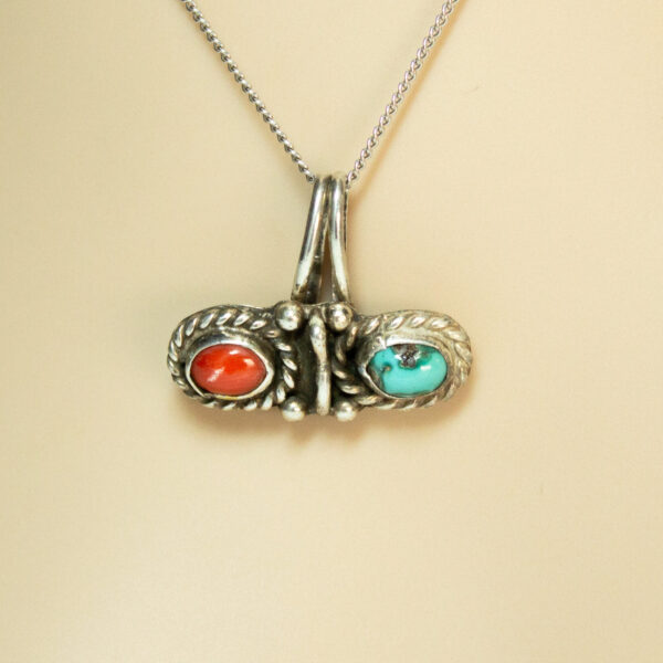 Turquoise Coral Sterling Pendant Signed BR