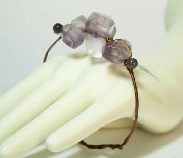 Purple Quartz Crystal Copper Wire Wrapped Bracelet