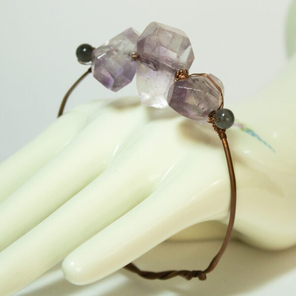 Purple Quartz Crystal Copper Wire Wrapped Bracelet