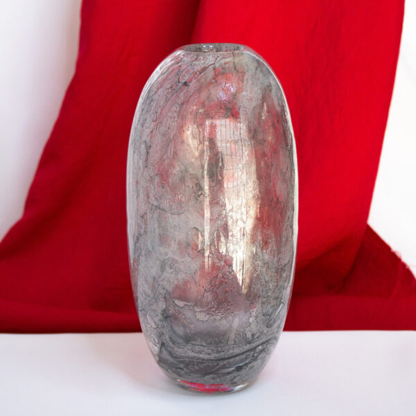 Art Glass Gray and White Swirl Hand Blown Vase In Original Box