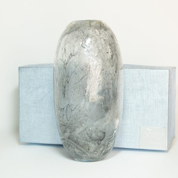 Art Glass Gray and White Swirl Hand Blown Vase In Original Box