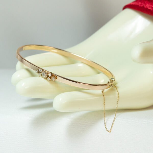 Diamond Bangle Bracelet 14K Rose Gold Hinged With Safety Latch
