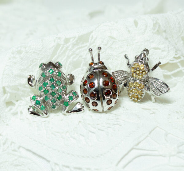 Sterling Scatter Pins Bee Frog and Ladybug