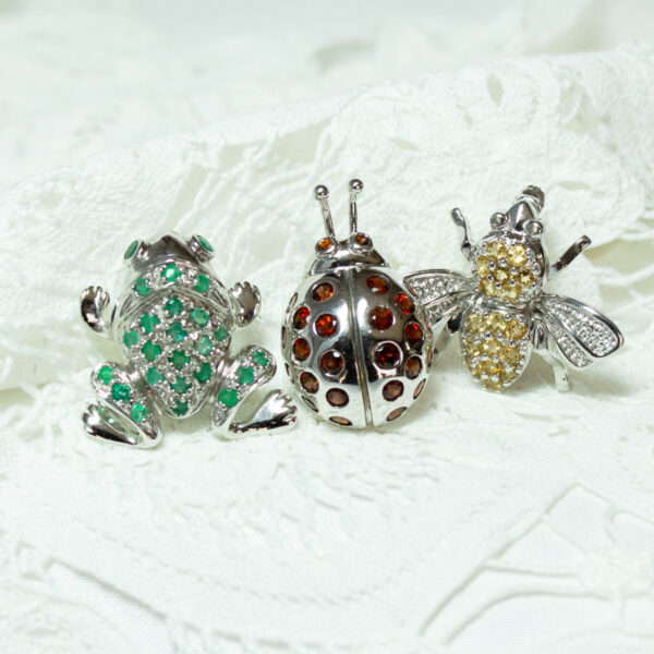 Sterling Scatter Pins Bee Frog and Ladybug