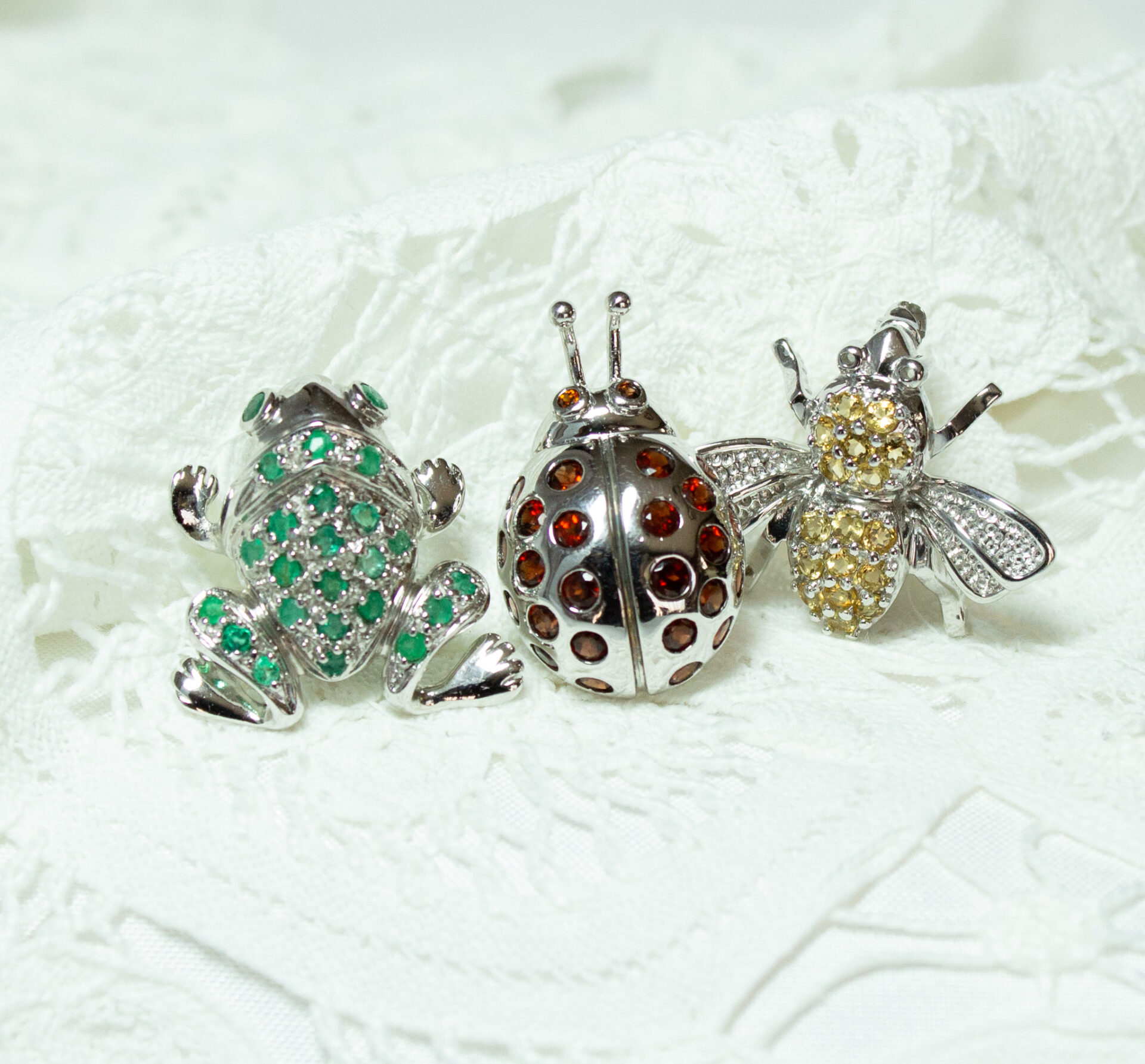 Sterling Scatter Pins Bee Frog and Ladybug