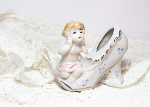 Porcelain Miniature Shoe Young Girl Figurine Vintage Collection