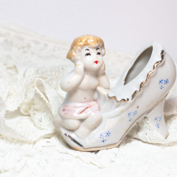 Porcelain Miniature Shoe Young Girl Figurine Vintage Collection