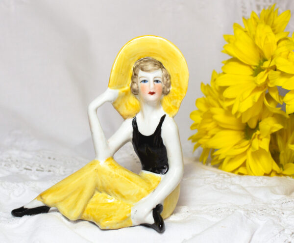 Bathing Beauty Figurine Yellow Hat Vintage 1920s