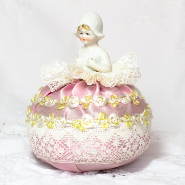 Half Doll Pincushion Pink Satin and Lace