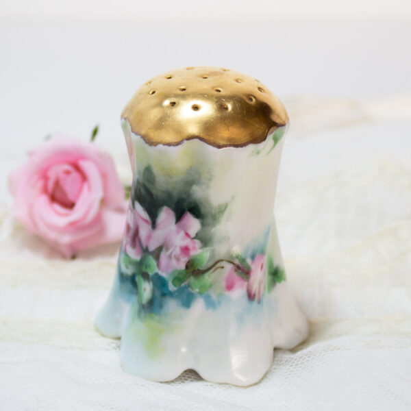 Bavarian Sugar Shaker Pink Roses Muted Greenery Background