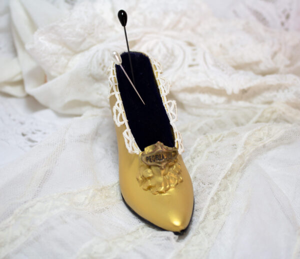 Miniature Shoe Pin Cushion Peoria ILL Souvenir