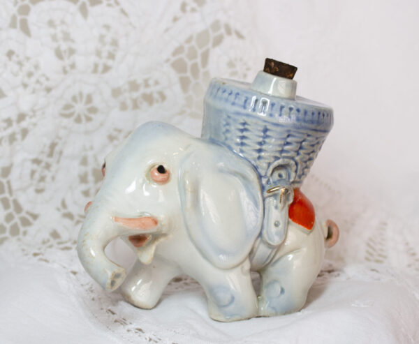 Elephant With Blue Basket Whiskey Flask Decanter Little Nipper Empty