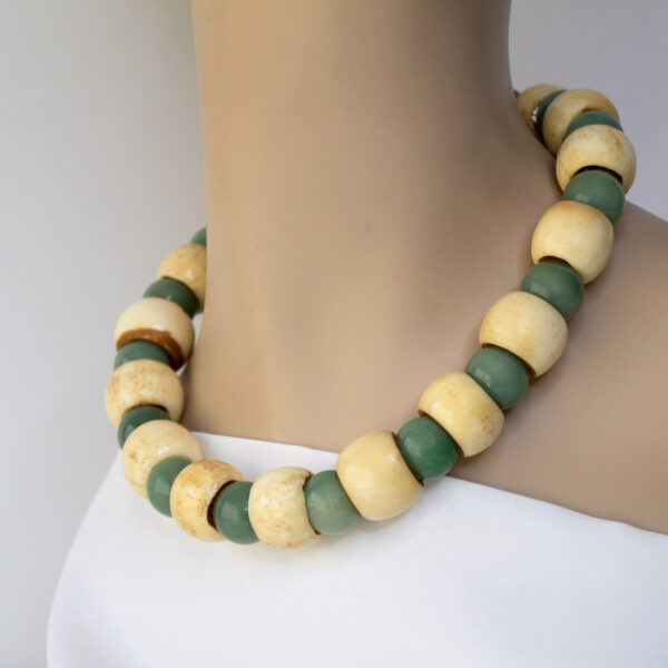 Chunky Aventurine And Bone Necklace With A Gold Vermeil Clasp