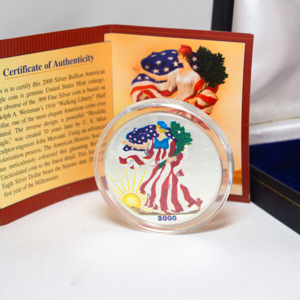 American Eagle Silver Dollar In Full Color With COA