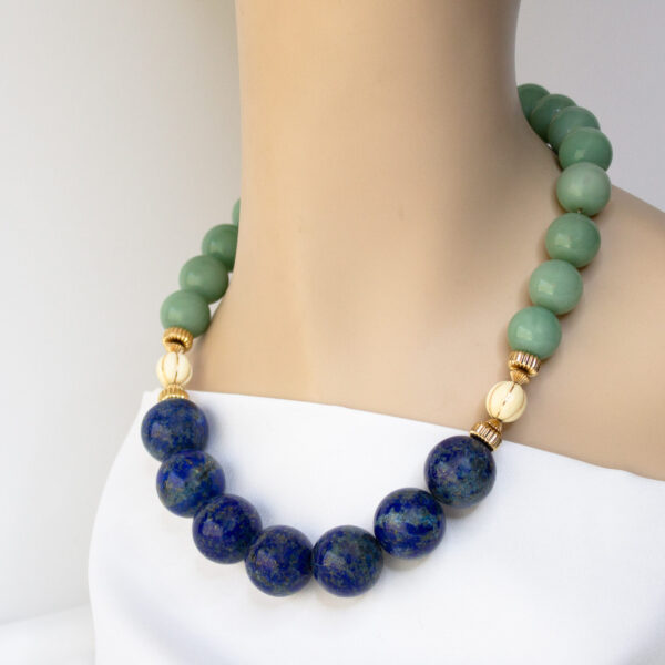 Gemstone Necklace, Lapis Lazuli and Aventurine, Vermeil Clasp