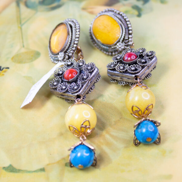 Vintage Gemstone Dangle Earrings New With Tag