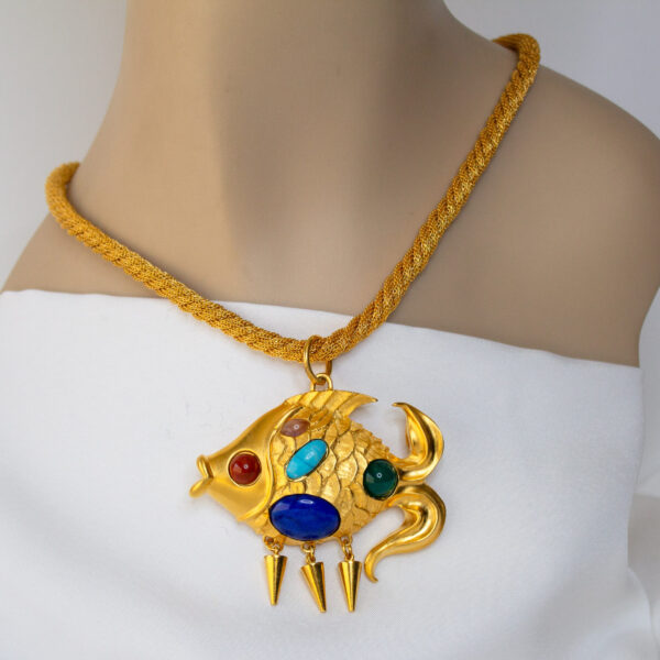Vintage Goldfish Gemstone Pendant Necklace