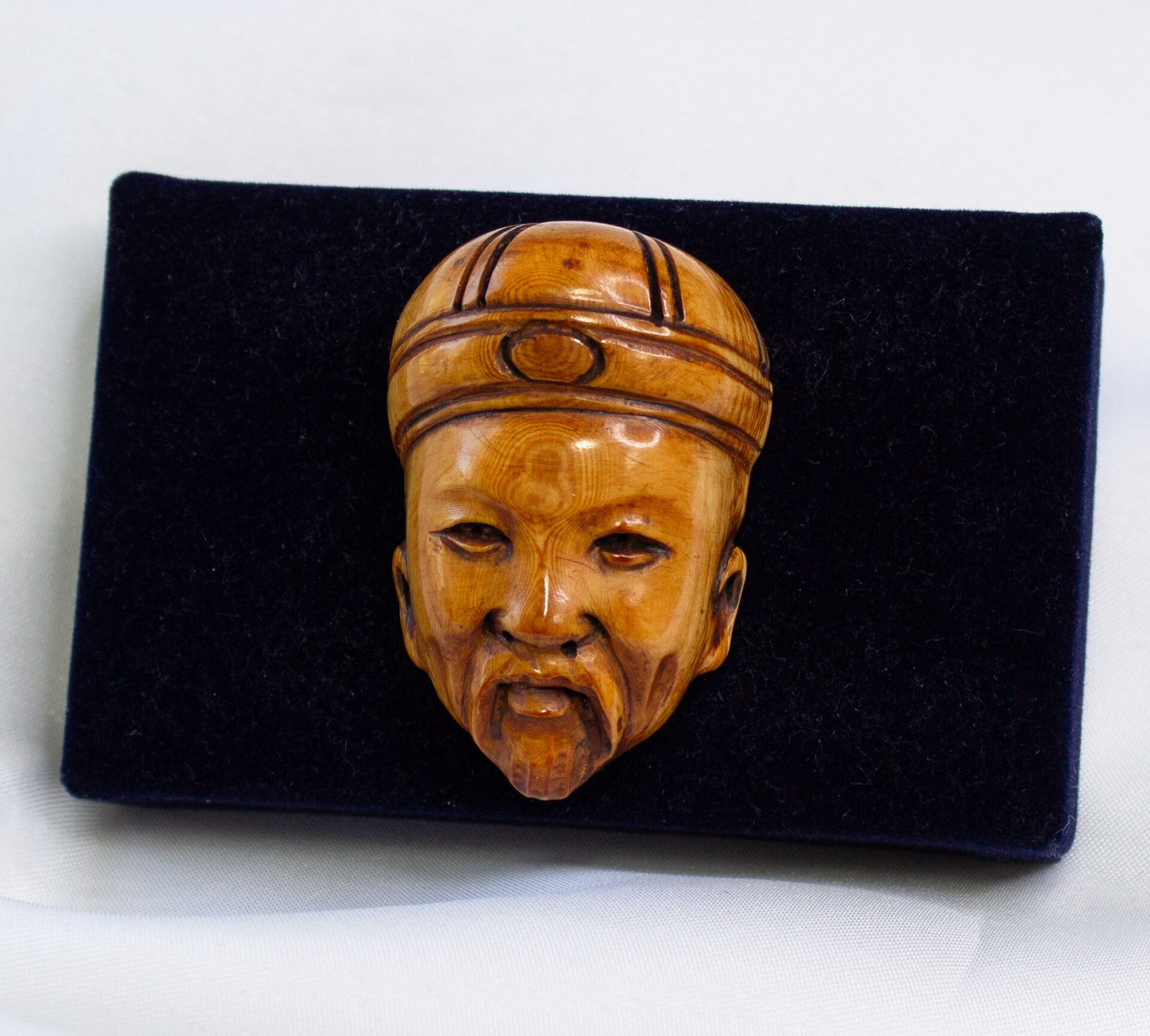 Vintage Hand Carved Japanese Boxwood Mask Netsuke Toggle Face