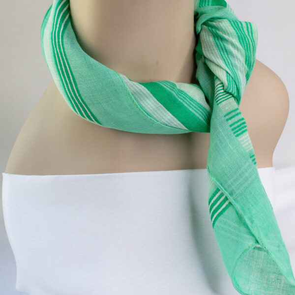 Vintage Green Stripe Cotton Blend Scarf Made In Italy