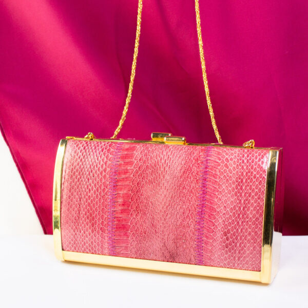 Vintage Pink Snake Skin Clutch With Hideable Strap by Clemente