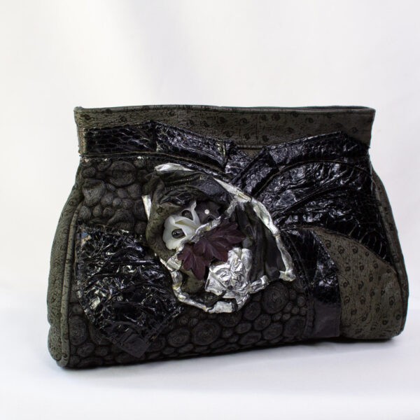 Vintage Black Leather Clutch Crossbody Handbag By Novita Knishay