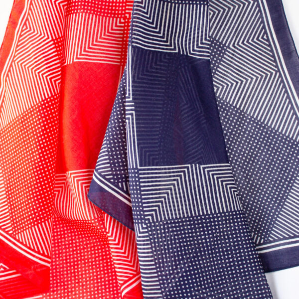 Vintage Patriotic Scarf Set of 2 Red White and Blue