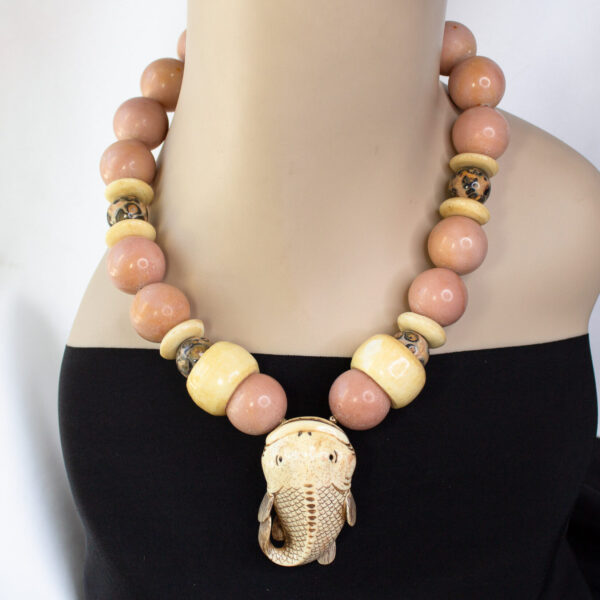 Gemstone Necklace With Fish Netsuke Pendant