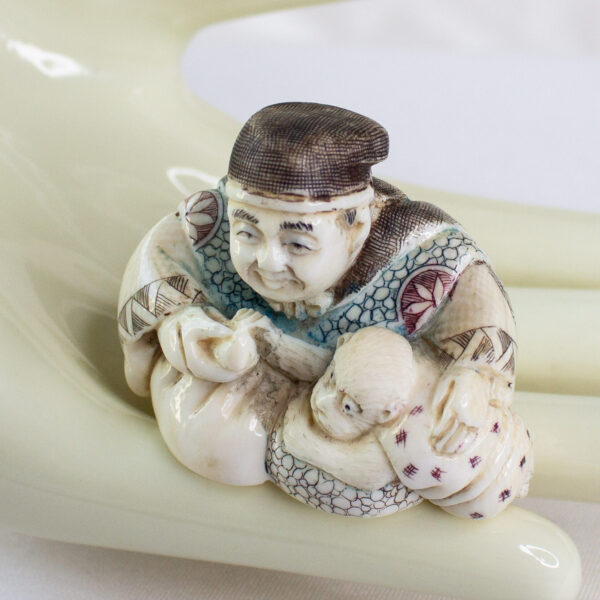Vintage Japanese Netsuke Man and Monkey Signed