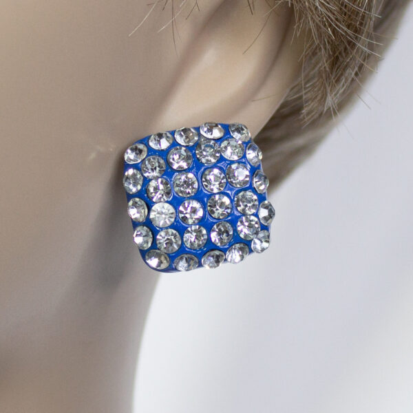 Vintage Rhinestone Blue Enamel Post Earrings